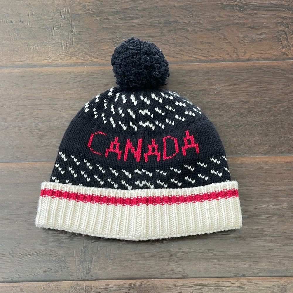Roots Canada Women's Lambs Wool Knit Black/Red Beanie Pom Hat - One Size - Picture 2 of 7